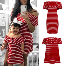 Load image into Gallery viewer, Red Stripped Off Shoulder Summer Sundress