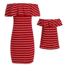 Load image into Gallery viewer, Red Stripped Off Shoulder Summer Sundress